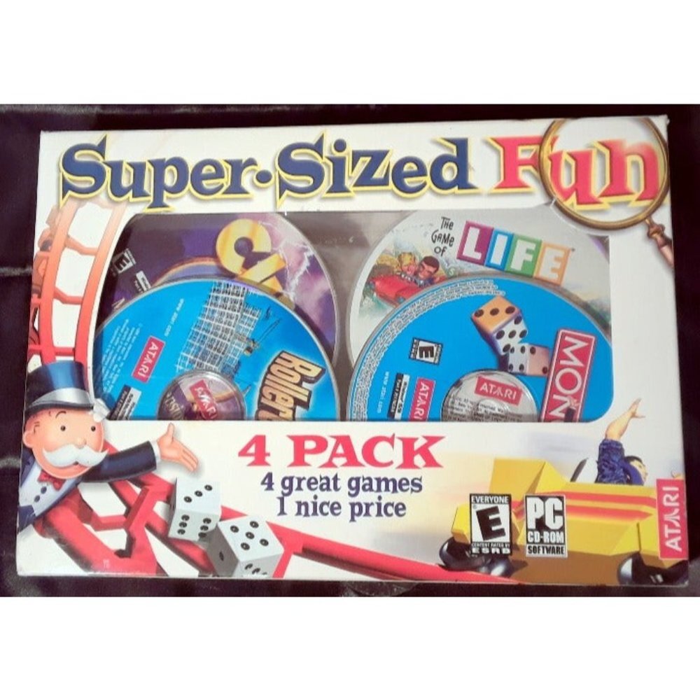 Atari Brand PC Games Monopoly, Life, Clue, Roller Coaster Super-Sized (PC, 2003)